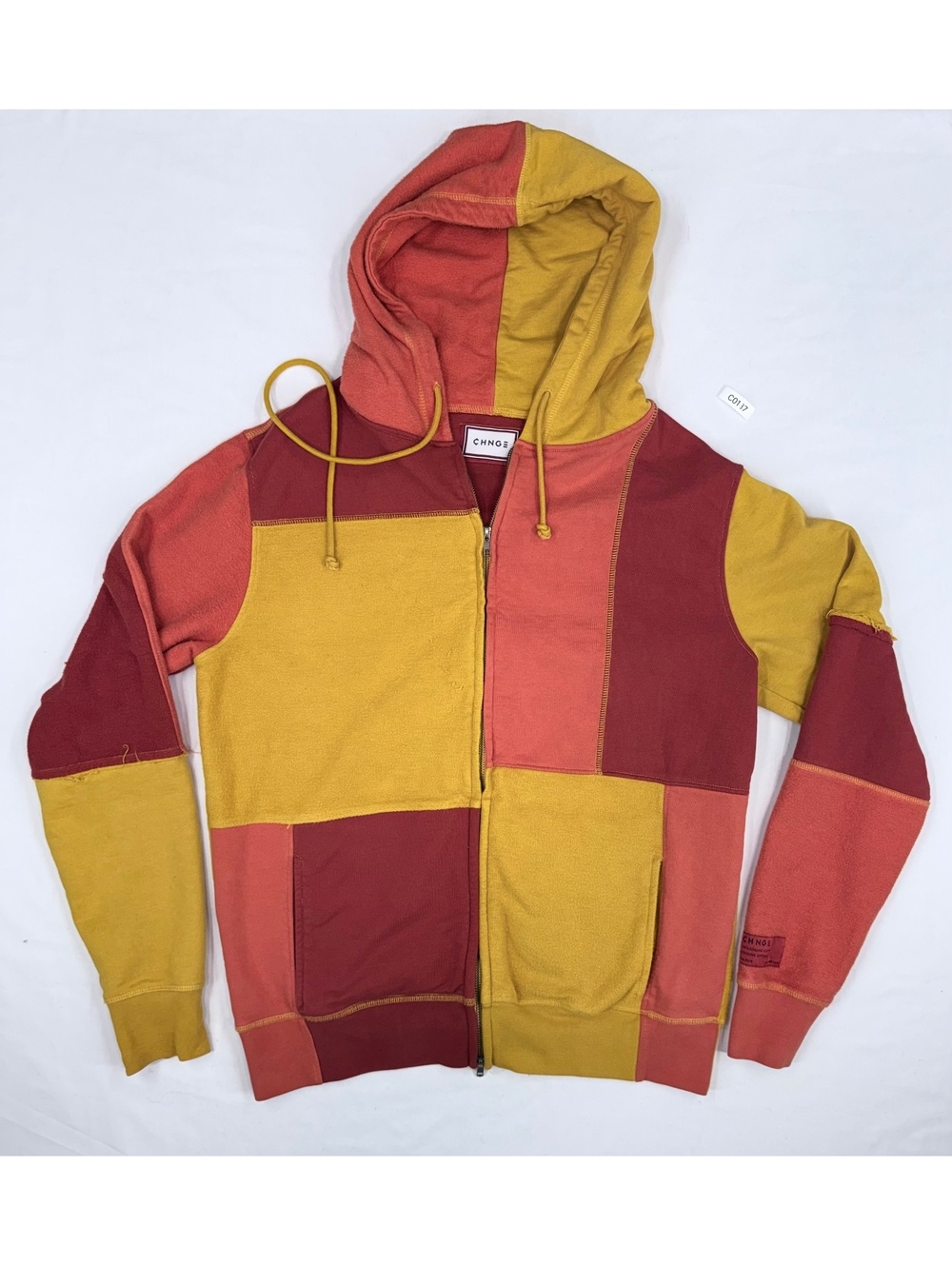 CHNGE Colorblock Zip-Up Hoodie with Hood in Red, Yellow, and Orange - Organic F/